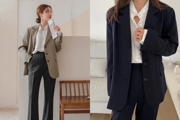 Phối blazer với áo sơ mi nhẹ nhàng, thanh lịch