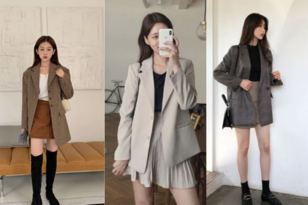 Phối blazer với chân váy ngắn năng động 