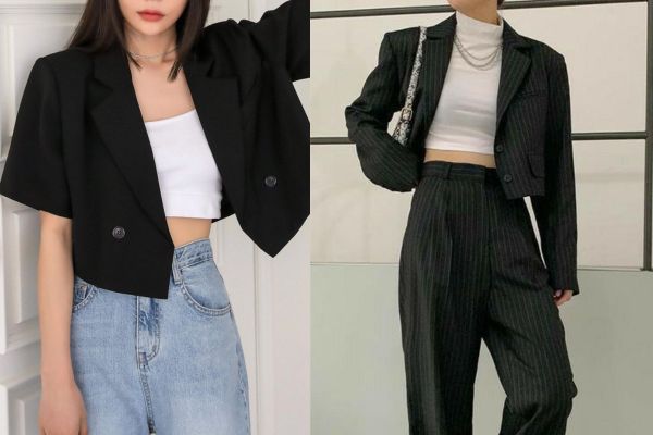 Phối blazer với croptop cá tính