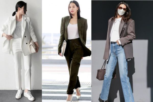 Phối blazer cùng với quần ống rộng hoặc quần âu tre trung, phong cách