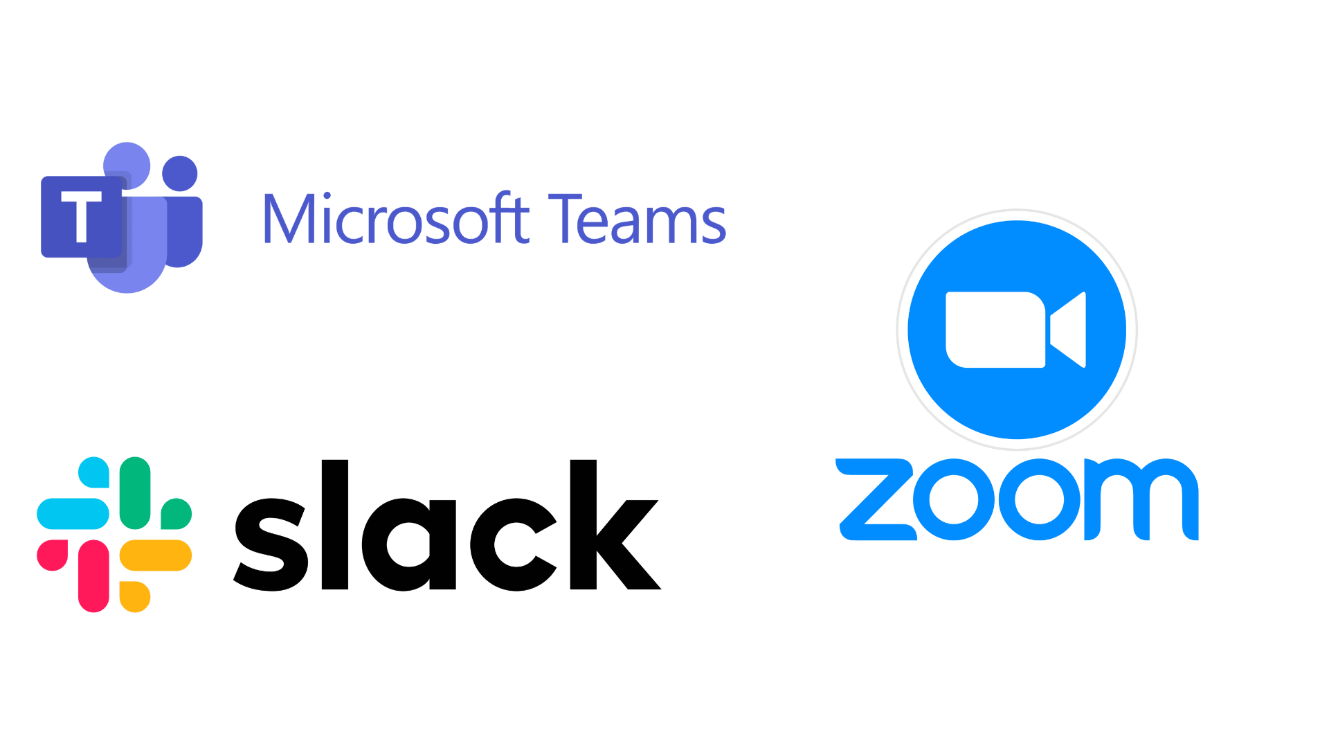 Logo các ứng dụng hỗ trợ làm việc nhóm hiệu quả: Microsoft Teams, Slack và Zoom