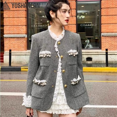 Áo khoác dạ tweed dáng ngắn phong cách tiểu thư